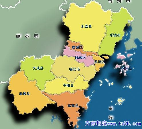 珠海到溫州市物流地圖