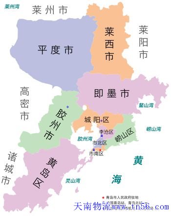 珠海到青島市物流地圖